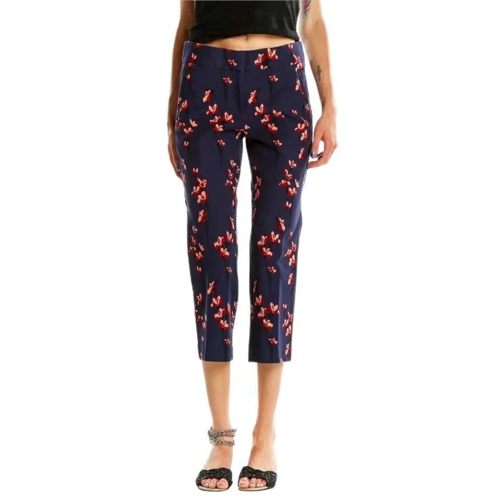 LOFT Ann Taylor Womens Blue Pink Floral Cropped Pants Stretch Size 2 EUC